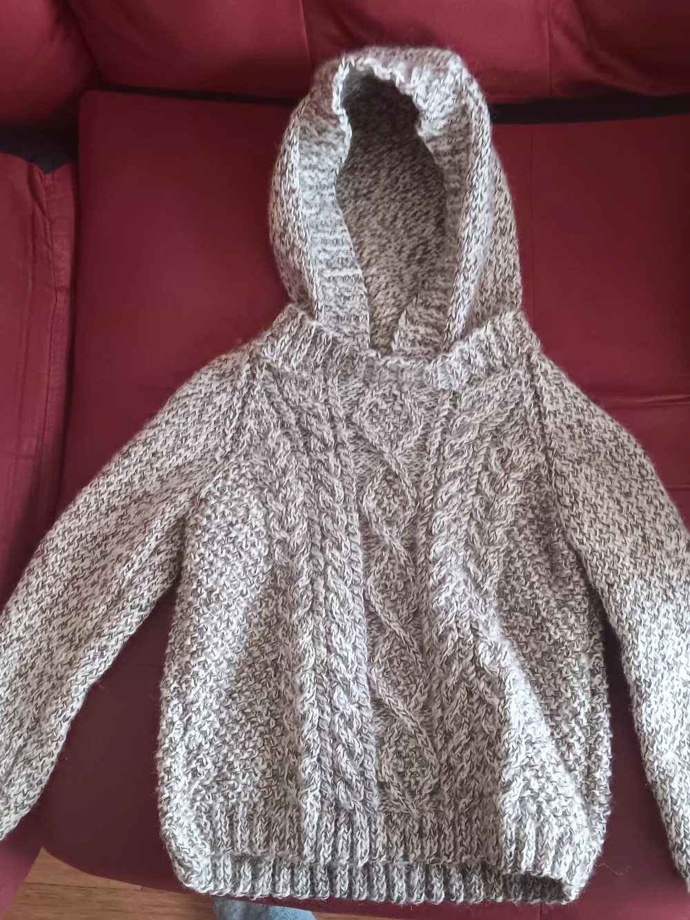 Cozy Hooded Cable Knit Sweater - Cream/Brown